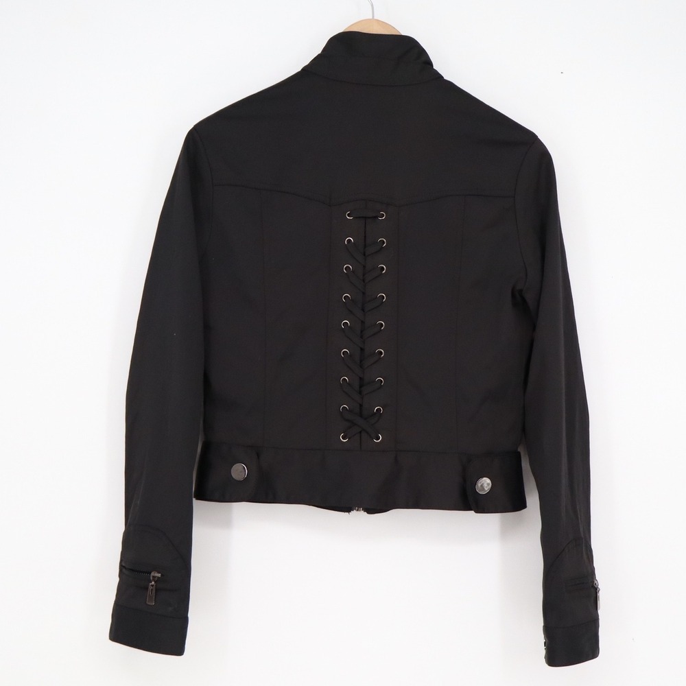 Nikibiki Black Cropped Utility Jacket Lace Up Corset Back Mock Neck Medium - Picture 5 of 6